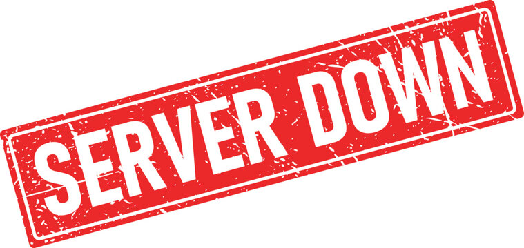 Red rough rubber stamp impression with SERVER DOWN text for IT system alerts
