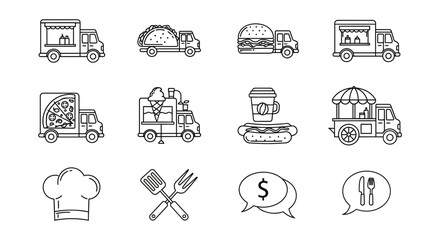 Set of Street Food Truck and Culinary Icons © leni