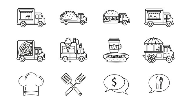 Set of Street Food Truck and Culinary Icons