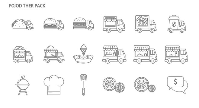 Food Truck and Street Food Vector Line Icon Set