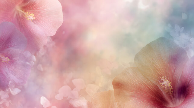 fondo pintado en acuarela degradado con flores en transparencias en tonos de co9lor pastel con espacio de copia dise&ntilde;o para plantilla o tarjeta decorativa 
