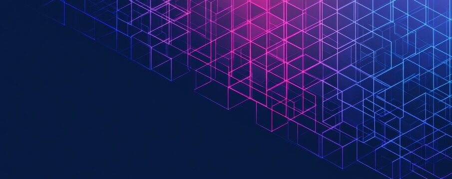 a dark blue background serves as the setting for a vibrant, abstract pattern of interconnected wireframe cubes the cubes exhibit a color gradient, shifting from blue to pink Generative AI