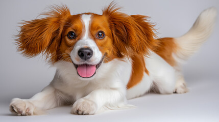 Fototapeta premium A dog with golden-white fur, floppy ears and brown eyes, an image for design.