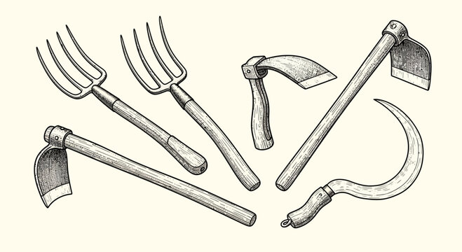 Vintage Hand-Drawn Farm Tool Collection Illustration