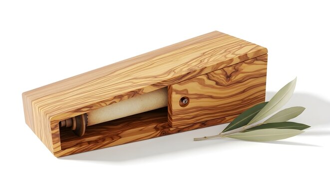 Authentic Olive Wood Mezuza Case on White Background