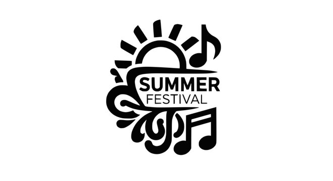 Summer Festival Logo with Sun and Musical Notes