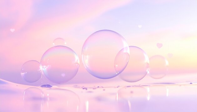虹色に輝くシャボン玉のドリーミーパステル背景