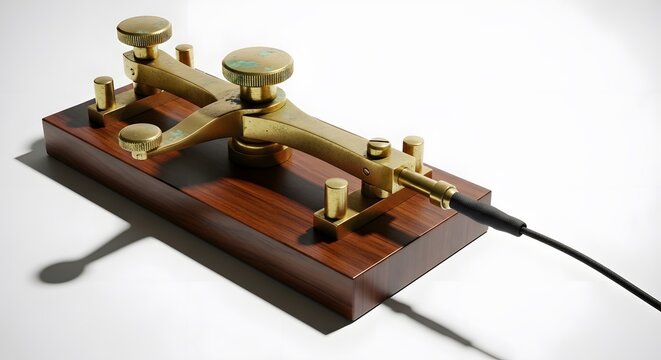 Vintage Morse Code Keyner Brass and Wood for Communication