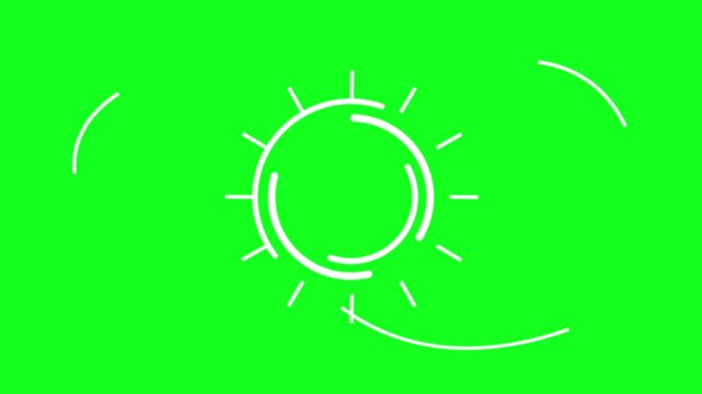 Abstract white sun and circular animation on green screen. Minimalist HUD element for motion graphics, transitions, and chroma key video editing.