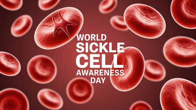 World Sickle Cell Awareness Day, concept art highlighting sickle cell anemia, close-up of blood cells with sickle shapes