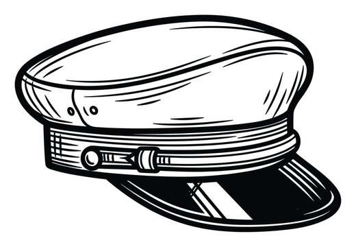 Classic marine cap with visor in bold line drawing style for themed graphic design materials