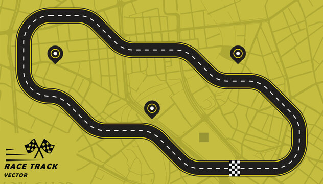 Creative vector illusion of race track or road symbol isolated on green background.