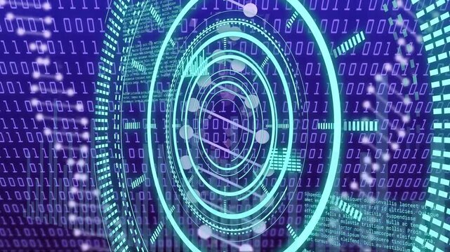 Playback starting, central HUD pulsing, nodes spiraling into helix, binary code scrolling for data