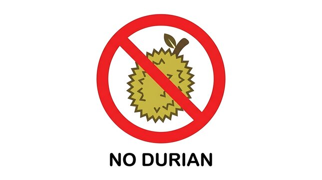 Universal prohibition graphic for durian fruit, highlighting its exclusion from specific areas due to its potent aroma and distinctive characteristics