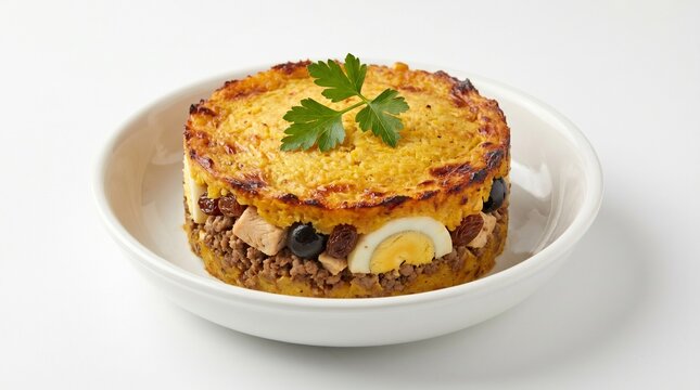 Chilean pastel de choclo on white plate