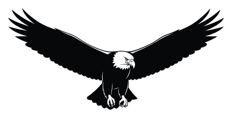 Fototapeta premium Powerful bald eagle in flight with wings spread wide, perfect for logos and emblematic designs