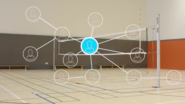 Blue node appearing linking outward filling users pulsing fading showing network activation in gym