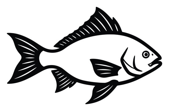 Bold line fish symbol ideal for representing marine biodiversity, fishing, or seafood concepts