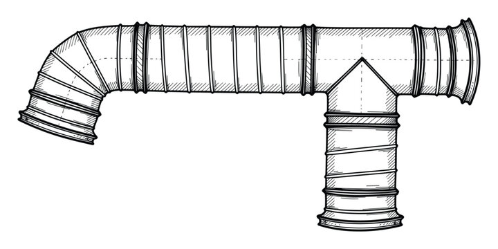 Blueprint style technical drawing of a ventilation ductwork system for engineering and construction projects