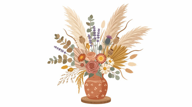 A beautiful bouquet of flowers and plants in a decorative vase on a table indoors.