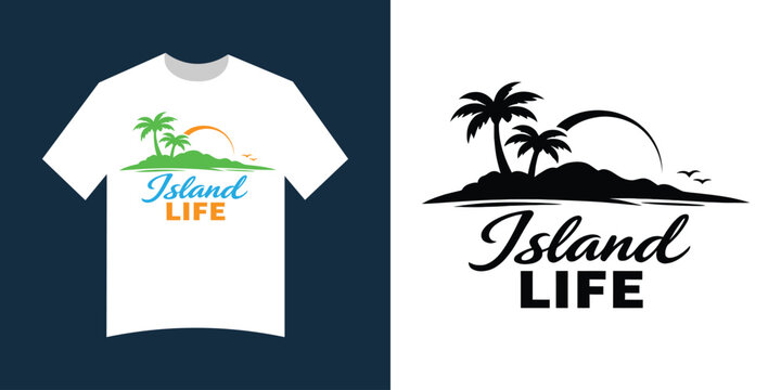 Island life t shirt design with palm trees and sunset graphic