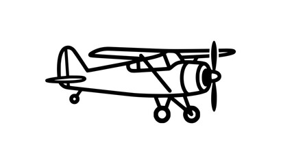 Minimal vintage airplane icon retro aviation vector illustration isolated on white background © RUMA