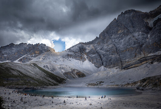 Milk Sea Lake and mountain in Daocheng Yading with clouds