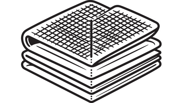 Textile fabric icon with stitched grid weave pattern and stacked book-like layers for fashion and sewing design