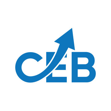 Blue logo with arrow and letters ceb isolated on white background
