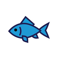 Obraz premium Simple blue fish icon with bold outline.