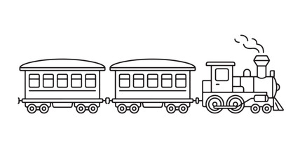 Train outline set with rail cars and steam locomotive icon, simple line art for transport and logistics concepts © TAIFUR