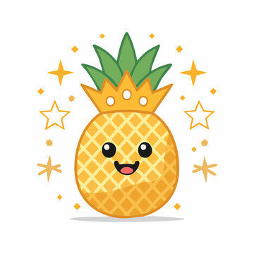 Cute Kawaii Pineapple Character Wearing a Crown with Stars