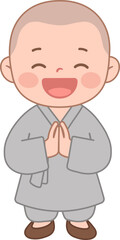 Fototapeta premium Cute Buddhist Novice Monk Holding Lotus Flower – Buddha’s Birthday Korean Temple Illustration 
