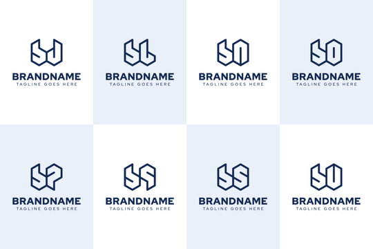 Letters BJ BL BN BO BP BQ BS SU Geometric Logo Set