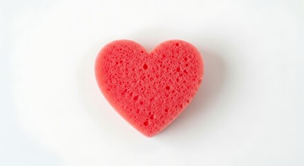 Obraz premium Red Heart Shaped Sponge Resting on Clean White Surface