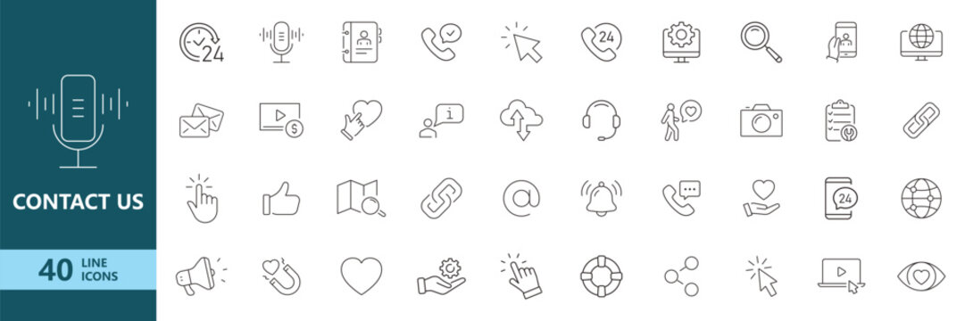 Customer Support Contact Us Line Icons Set Communication Help Desk Outline Vector Pack