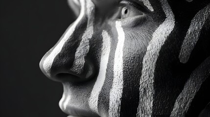 Obraz premium Close Up Black and White Face Paint Zebra Stripes.