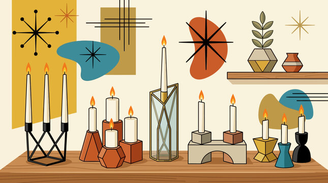Vintage Candles and Holders Displayed.