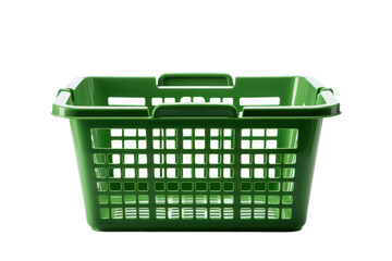 Fototapeta premium Green plastic laundry basket with handles on black background container, Isolated On Transparent Background, Png Cut Out