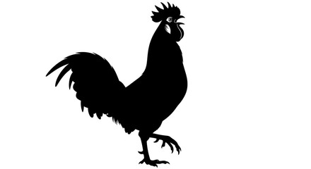 Black silhouette of a rooster standing. © Safira