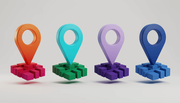 Abstract Location Marker Icons on a Minimal Light Grey Background 3d Render
