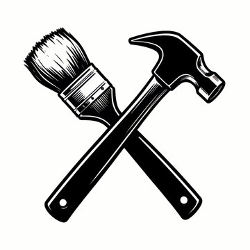 Paintbrush and Hammer Crossing Tools Concept for Creative Design