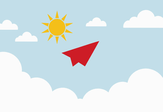 Paper Plane Flying Through Bright Sunny Sky Illustration