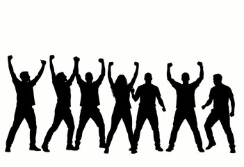 Fototapeta premium Silhouette of Diverse Group Cheering and Celebrating Together in a Large Open Space Photograph
