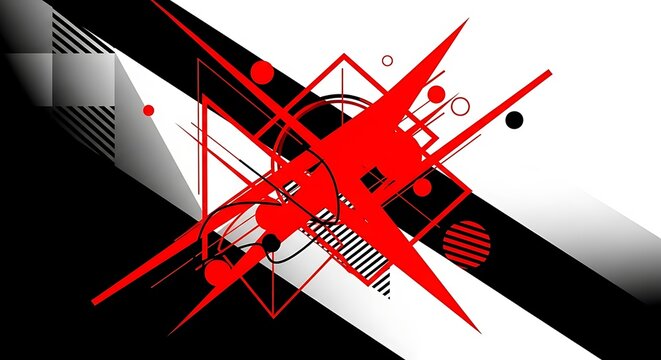 Bold Red Black Geometric Abstract Shapes Over White Graphic Background