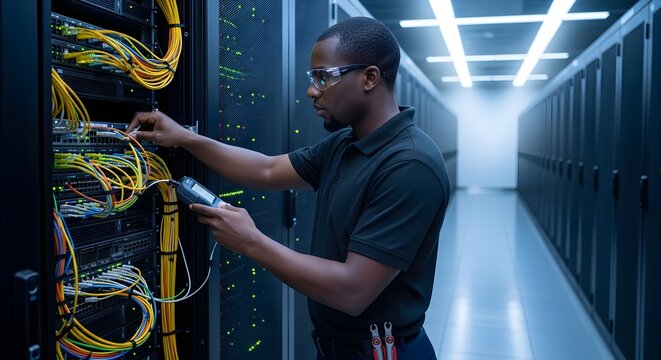 IT Engineer Working in a Modern Data Center.