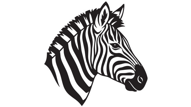 Zebra head logo with bold black and white stripes and minimalist vector style for branding and apparel