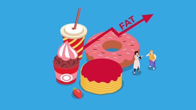 Medical Consultation on Health Risks of Unhealthy Diet and Obesity 3d animation cartoon