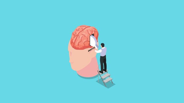 Professional Inserting an Emotion Label into a Human Brain and Head cartoon animation