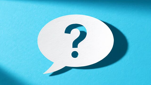 Question mark in speech bubble on blue background symbol concept